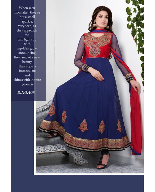 Exquisite Navy Blue Color Net Anarkali Salwar Suit